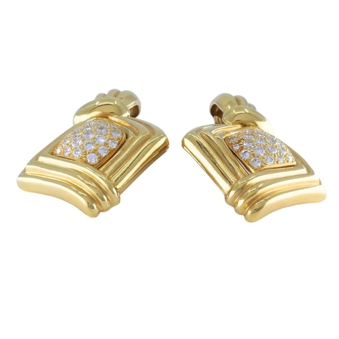 Vintage Boucheron Paris 18k Gold Diamond Ribbed Drop Earrings - 8