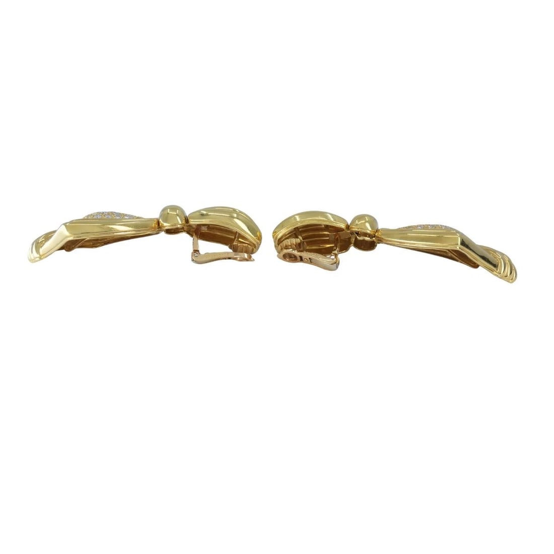 Vintage Boucheron Paris 18k Gold Diamond Ribbed Drop Earrings - 9