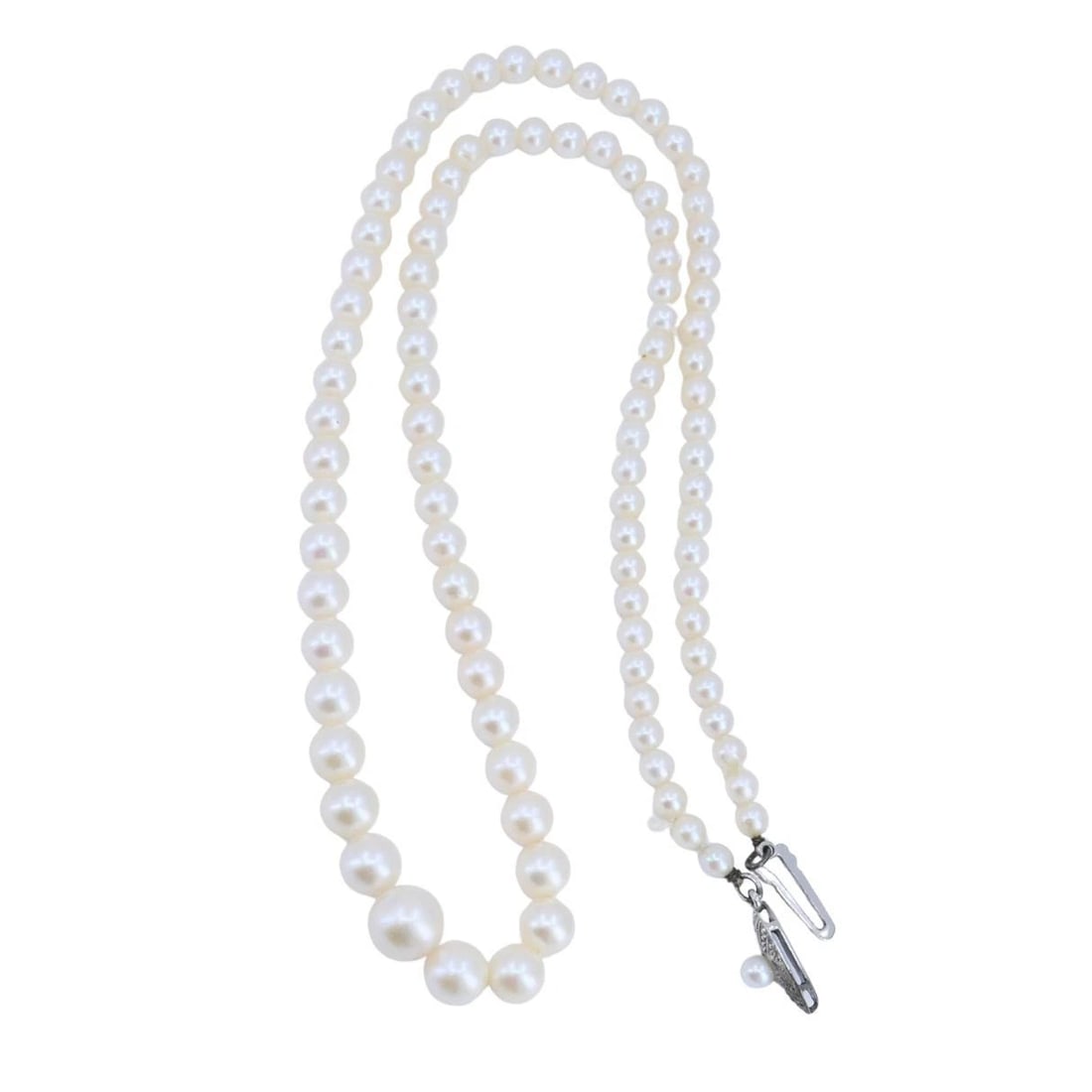 Vintage Mikimoto Akoya Pearl Graduated Necklace with Silver Clasp - 5
