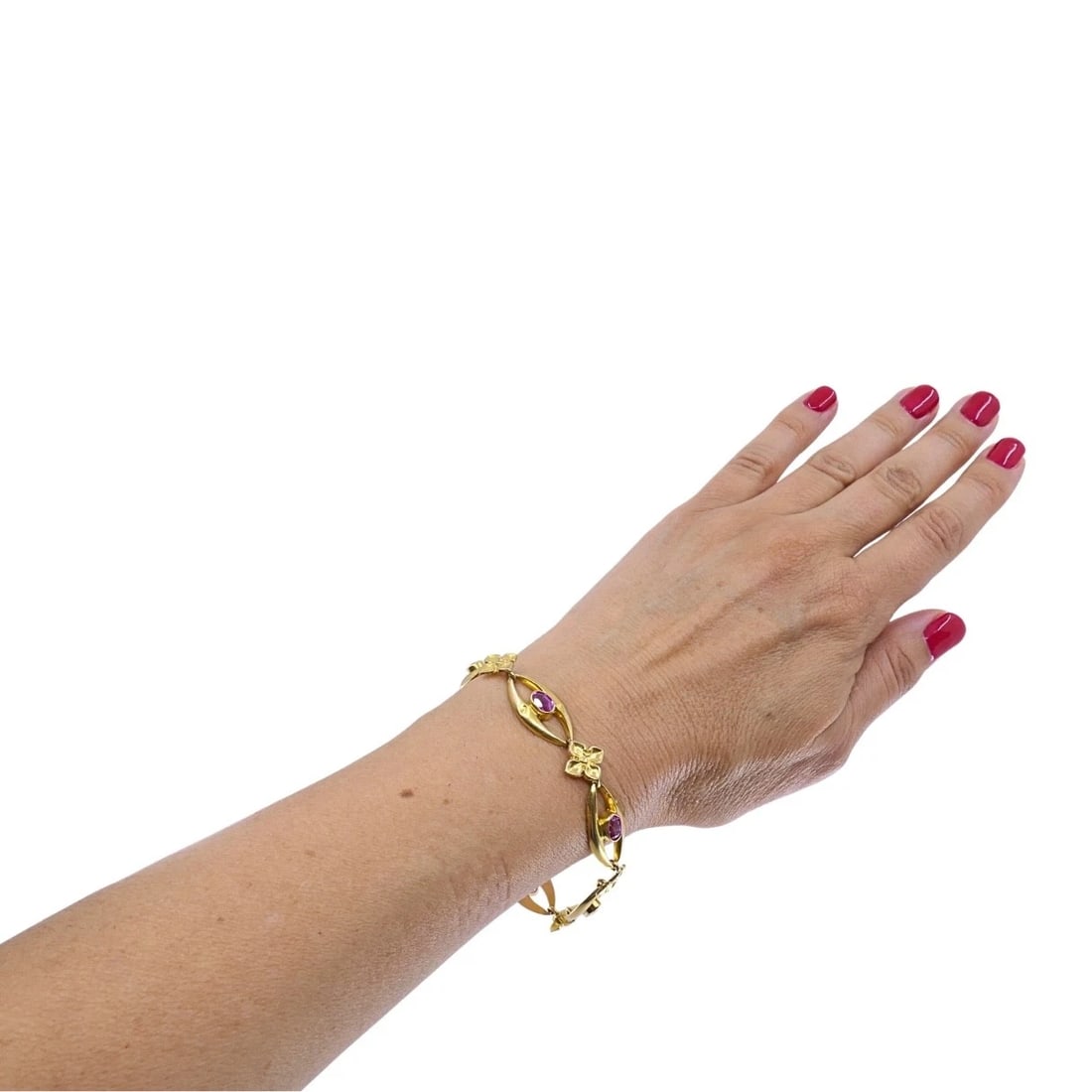 British 9k Gold Pink Sapphire Link Bracelet - 2