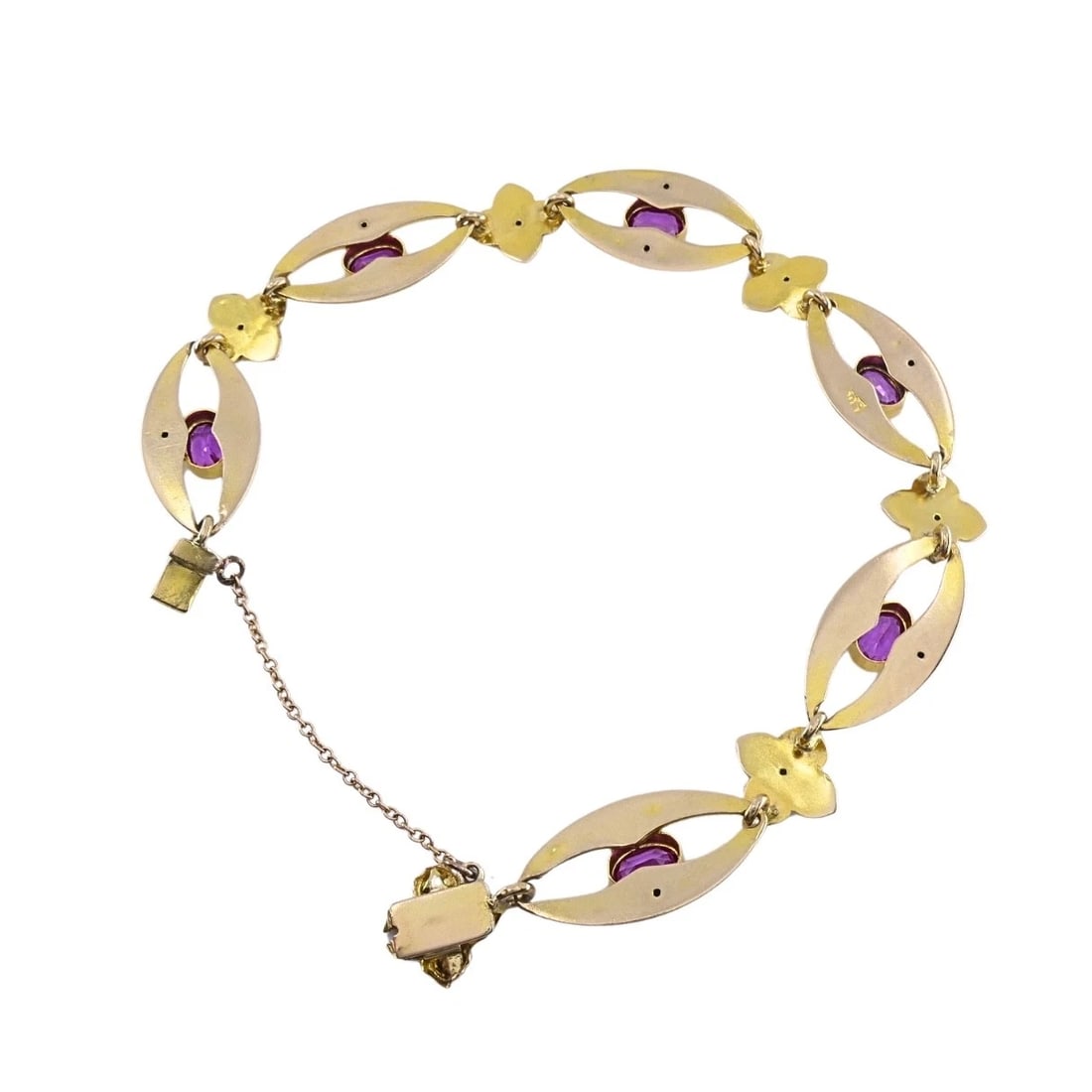 British 9k Gold Pink Sapphire Link Bracelet - 7