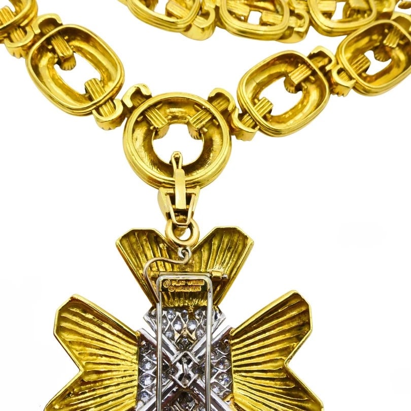 David Webb NECKLACE Sautoir Chain Oval Links 18k Gold Platinum Diamond Brooch - 10