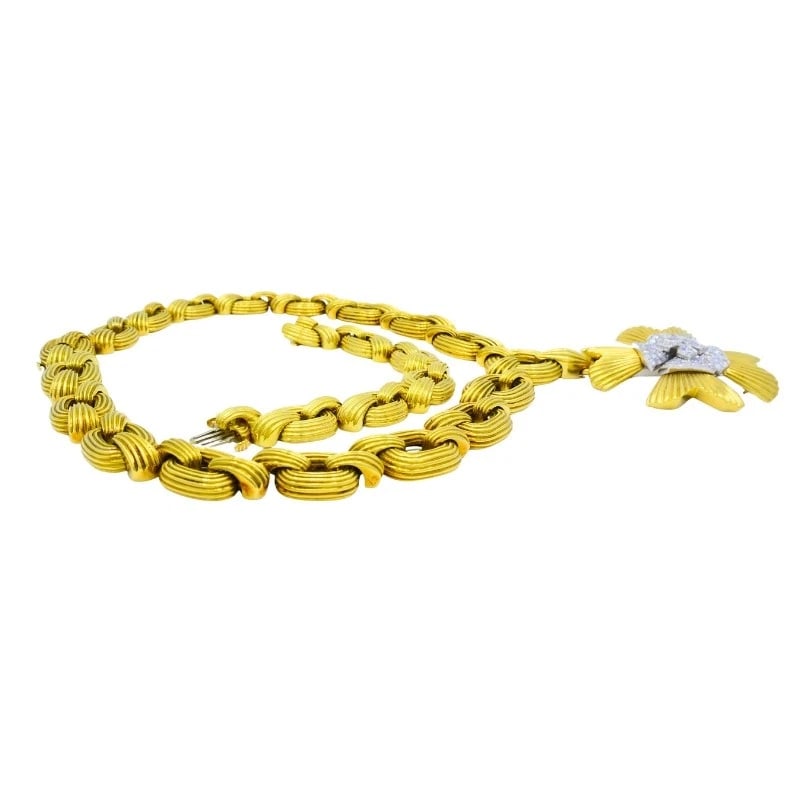 David Webb NECKLACE Sautoir Chain Oval Links 18k Gold Platinum Diamond Brooch - 6