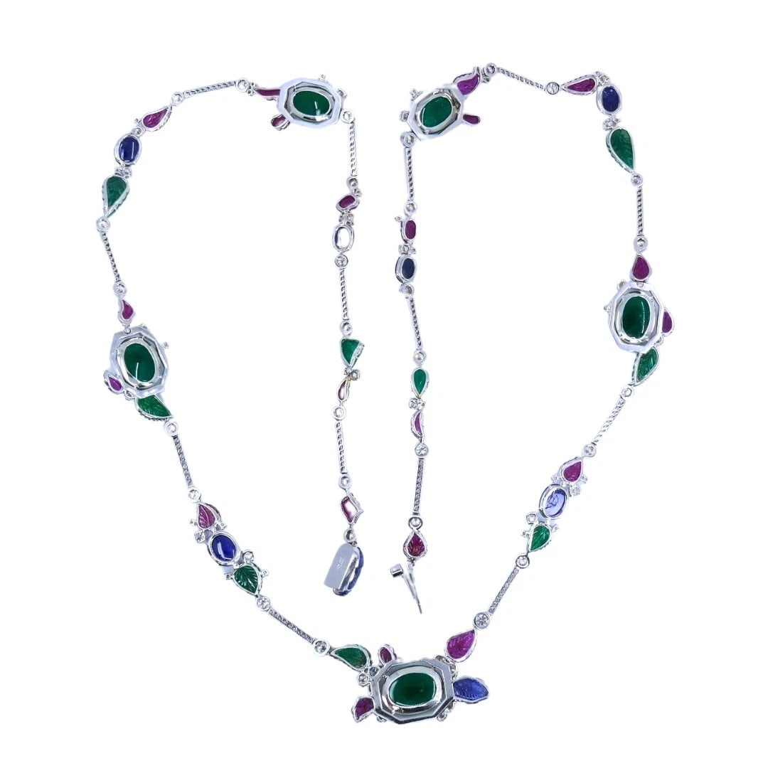Sabbadini Tutti-Frutti NECKLACE 18k White Gold Carved Gemstones - 7