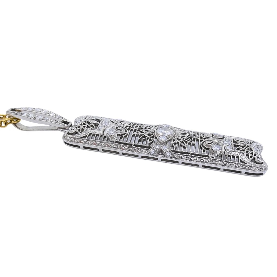Platinum Diamond Filigree Pendant 14k Gold Chain Necklace - 5