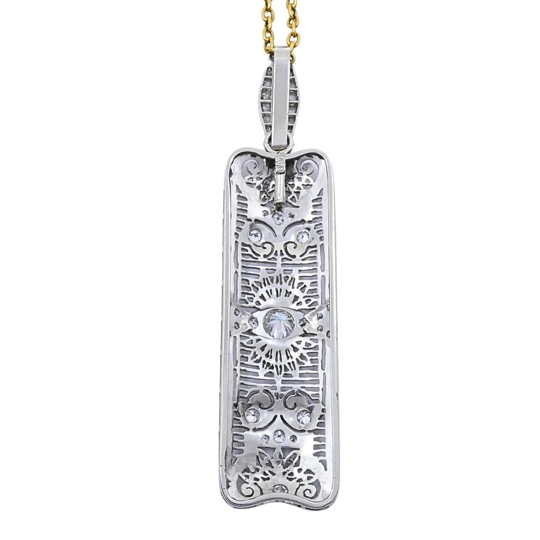 Platinum Diamond Filigree Pendant 14k Gold Chain Necklace - 6