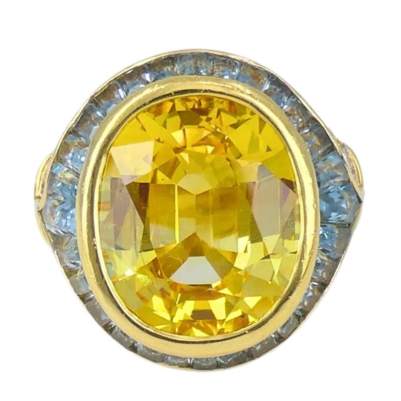 Bvlgari Bulgari Yellow Sapphire RING Gold Aquamarine Diamond Vintage Jewelry - 2