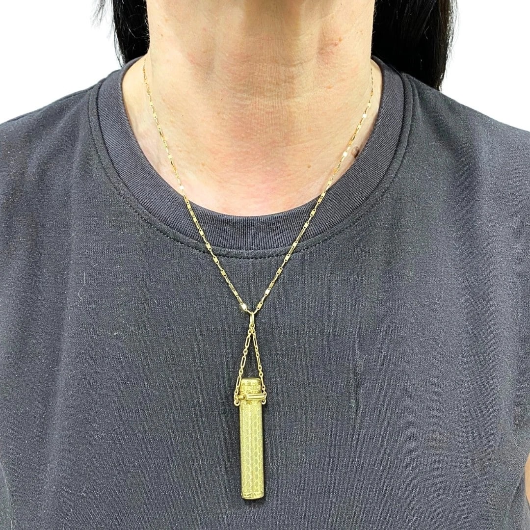 Vintage 14k Gold Lipstick Case Pendant Necklace on 14k Gold Chain - 2