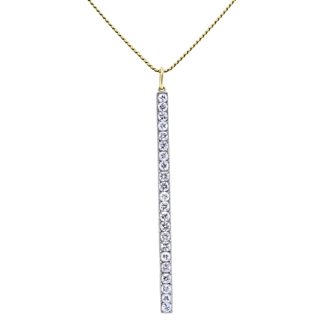 Platinum Diamond Bar Pendant 18k Gold Chain Necklace - 3