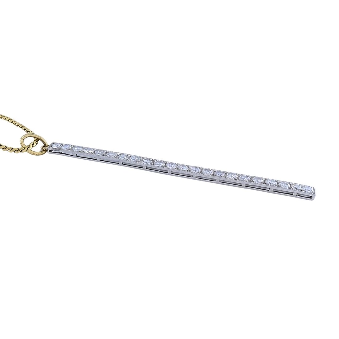 Platinum Diamond Bar Pendant 18k Gold Chain Necklace - 5