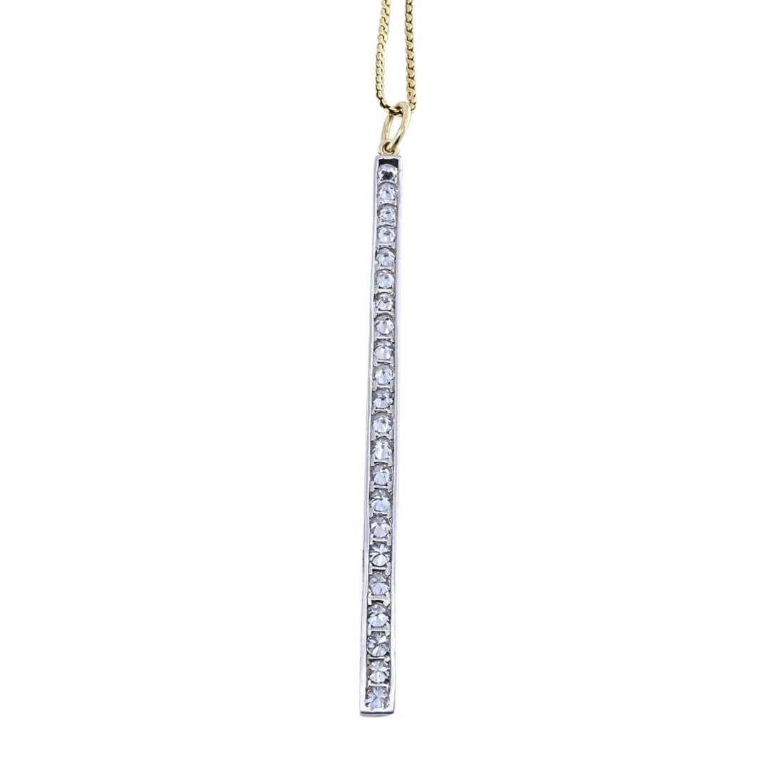 Platinum Diamond Bar Pendant 18k Gold Chain Necklace - 6