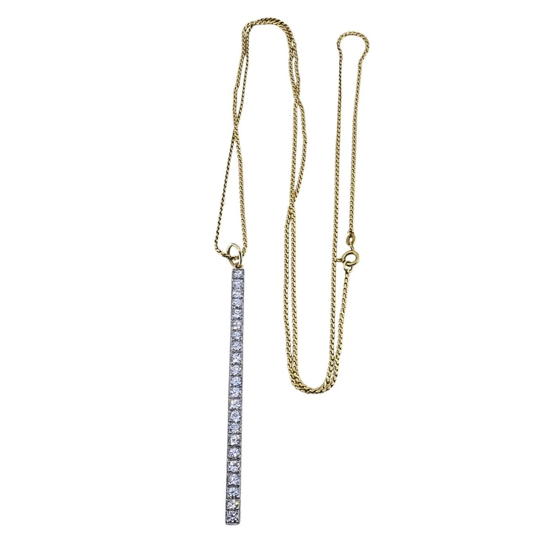 Platinum Diamond Bar Pendant 18k Gold Chain Necklace - 7