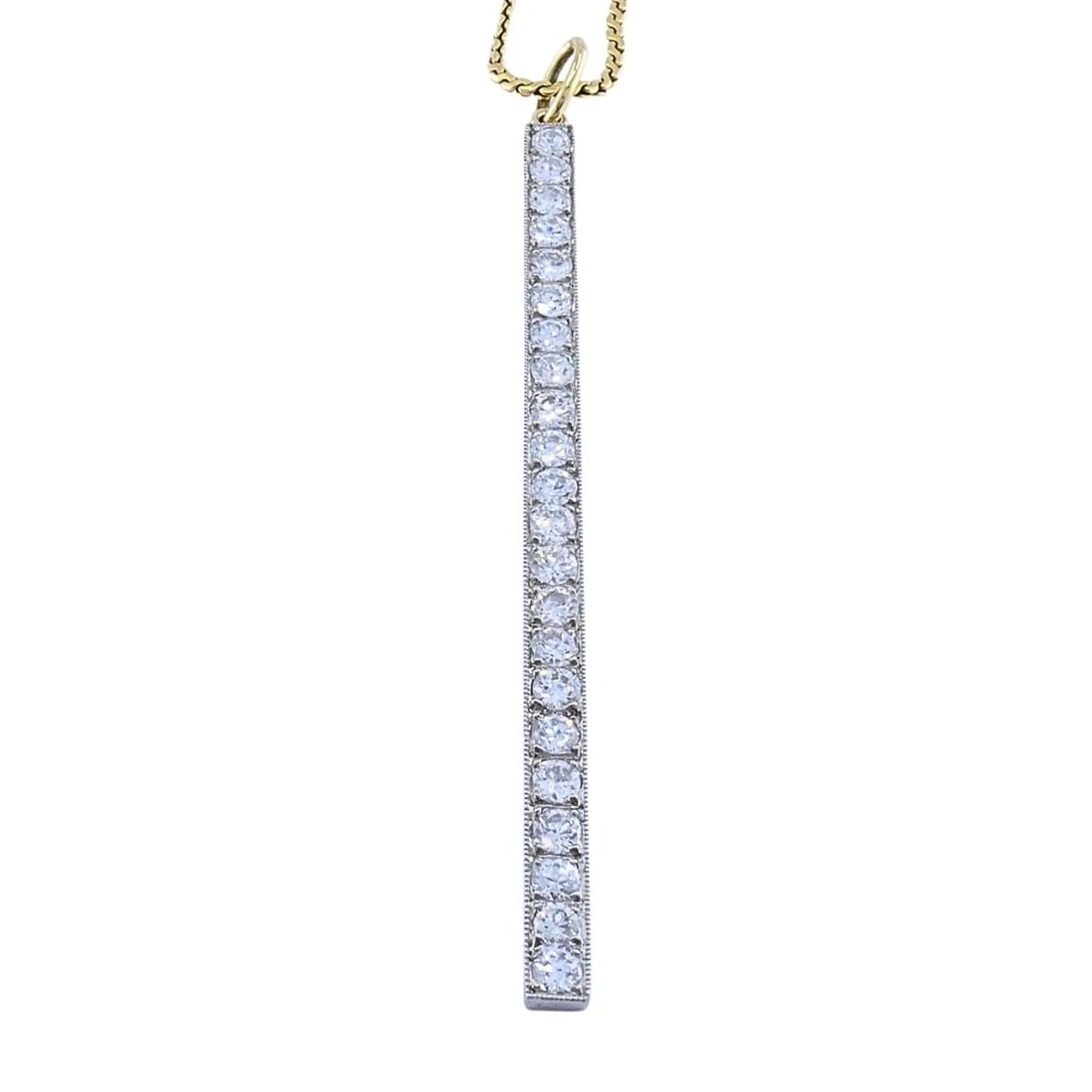 Platinum Diamond Bar Pendant 18k Gold Chain Necklace - 9
