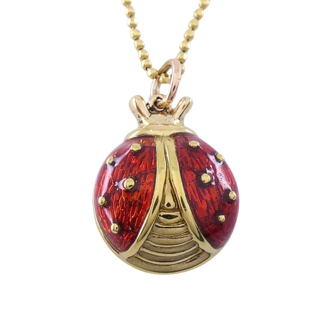 18k Gold Enamel Ladybug Pendant 14k Gold Chain Necklace - 3