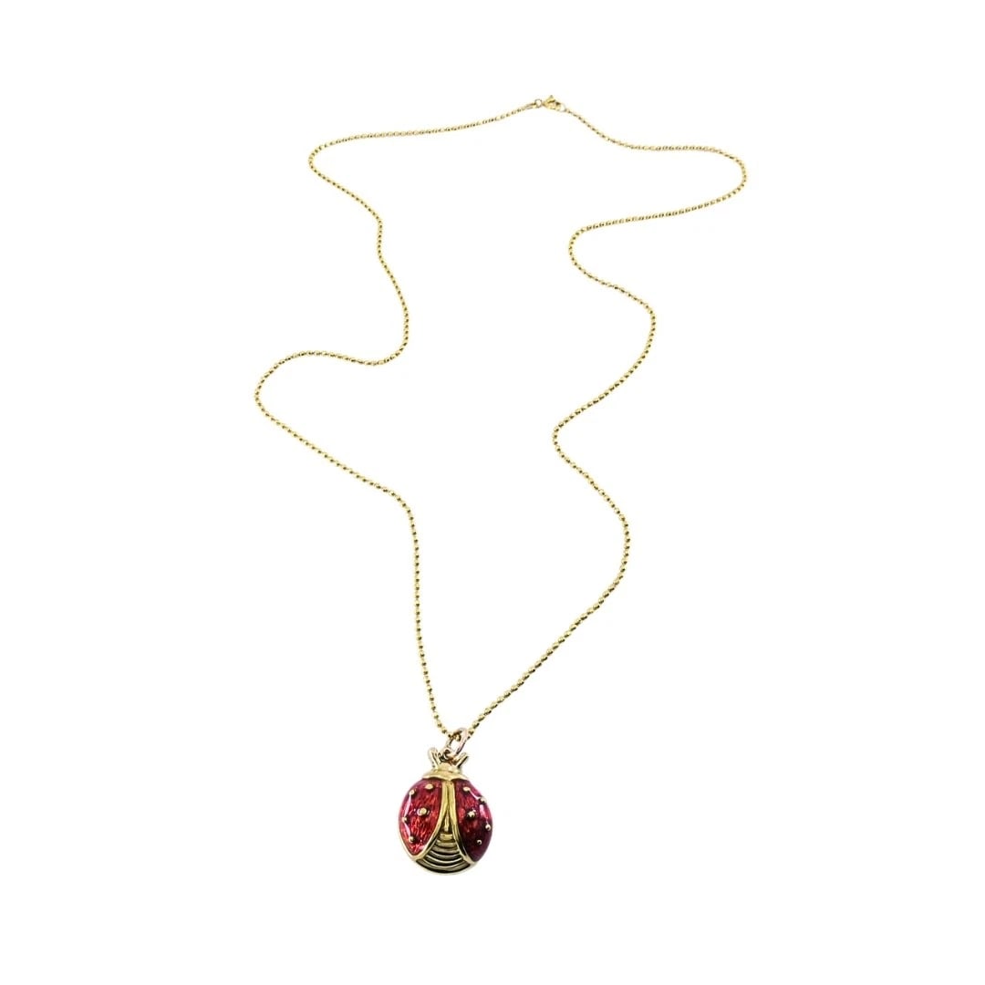 18k Gold Enamel Ladybug Pendant 14k Gold Chain Necklace - 7
