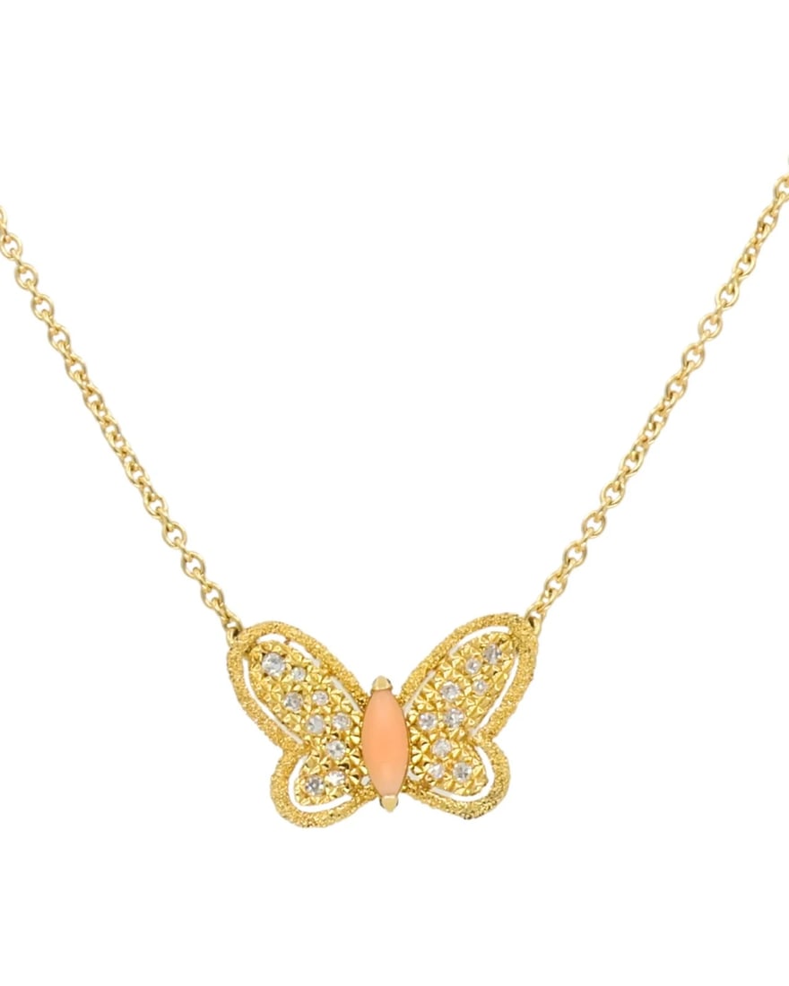 Van Cleef & Arpels Butterfly Necklace Diamond Coral 18k Gold - 3