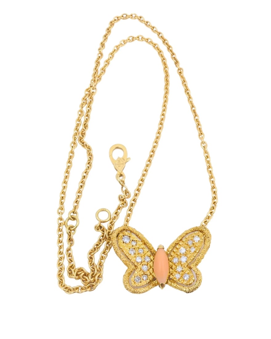 Van Cleef & Arpels Butterfly Necklace Diamond Coral 18k Gold - 7