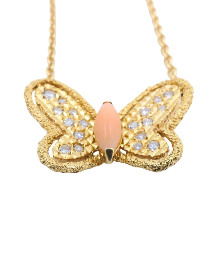 Van Cleef & Arpels Butterfly Necklace Diamond Coral 18k Gold - 8