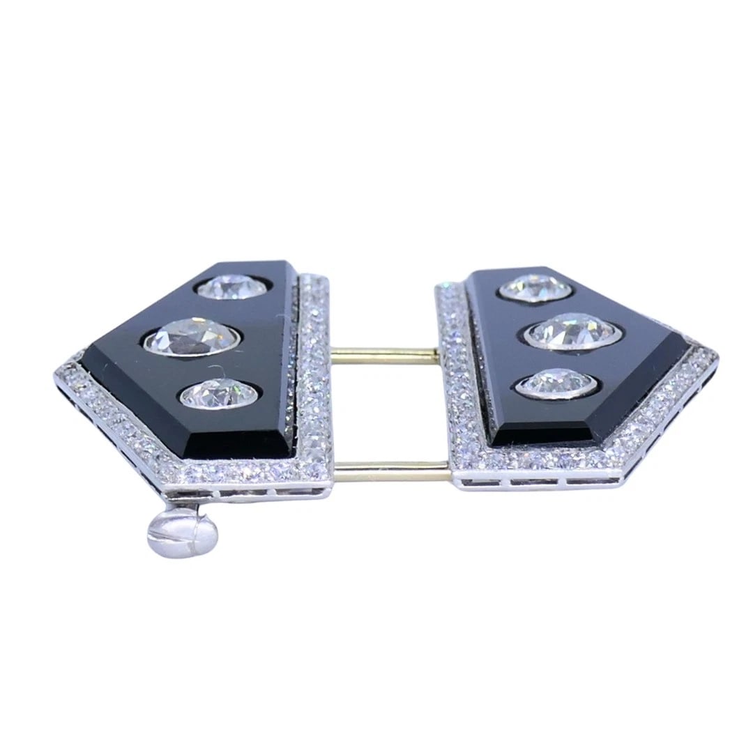 Art Deco Platinum Diamond & Onyx Double Clip BROOCH Charlton & Co. - 2