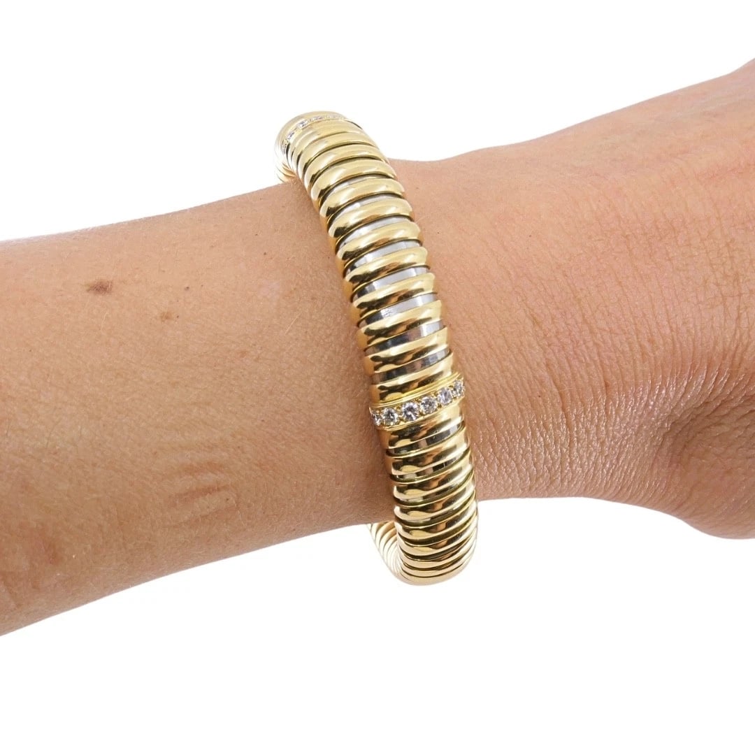 Vintage Cartier 18k Gold & Stainless Steel Tubogas Diamond Bracelet - 3