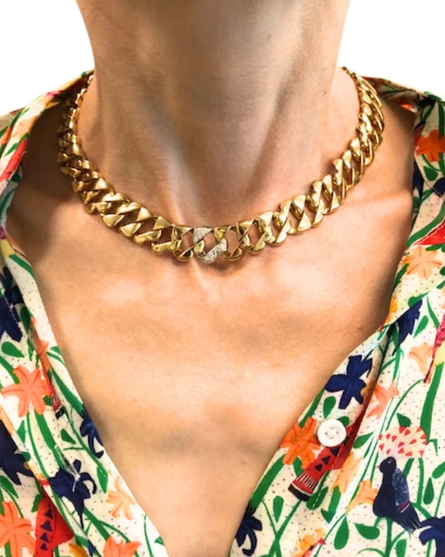 Tiffany & Co. Heart Link Diamond Necklace Yellow and White Gold - 2