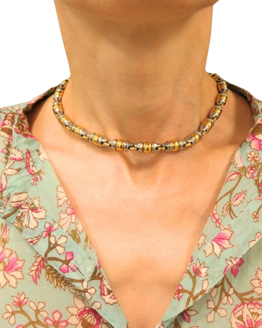 Bvlgari Vintage Bulgari 18k Gold Stainless Steel Collar Necklace - 8