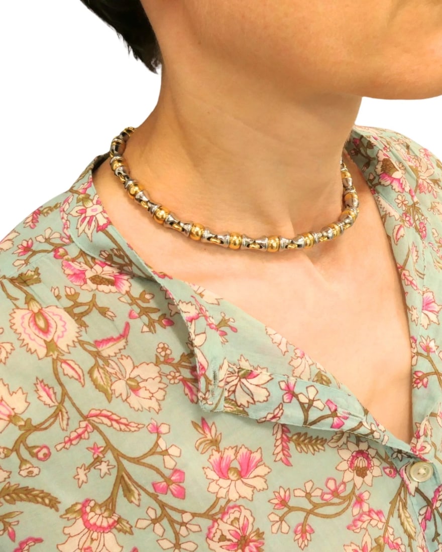 Bvlgari Vintage Bulgari 18k Gold Stainless Steel Collar Necklace - 9
