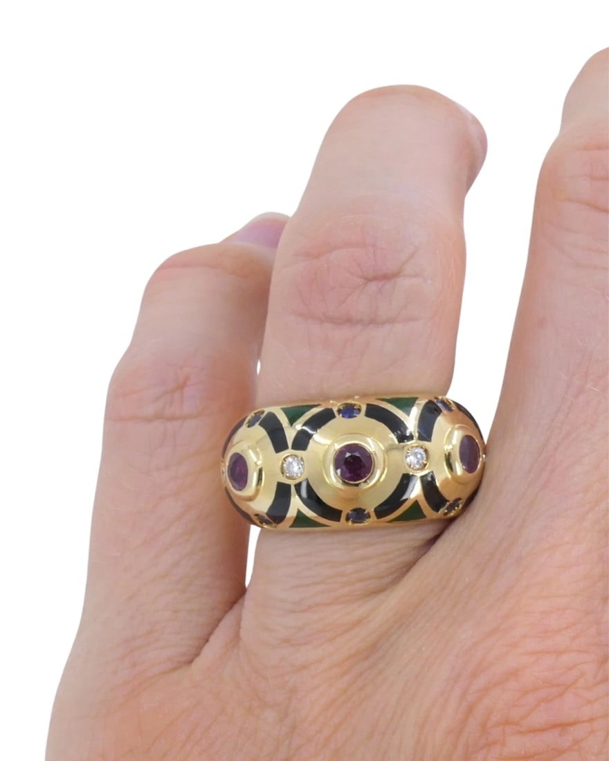 Cartier Vintage Dome Ring Gold Gemstones Size 5.75 - 2