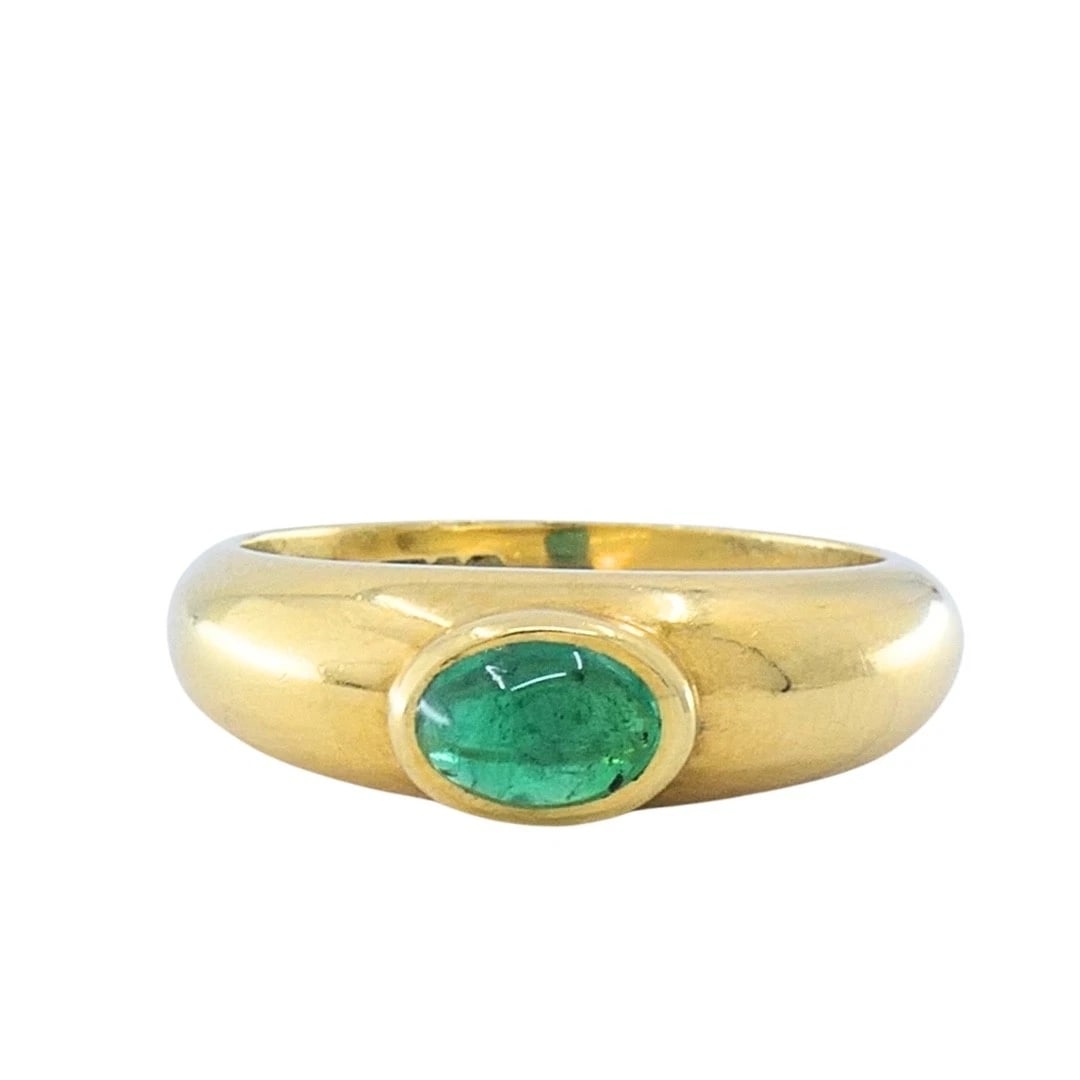 Asprey London 18k Gold Oval Cabochon Emerald Ring - 4