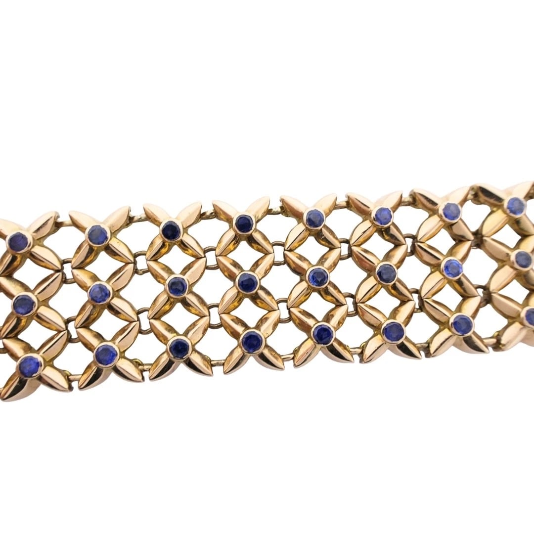 Boucheron 18k Gold Sapphire Wide Mesh Bracelet - 6