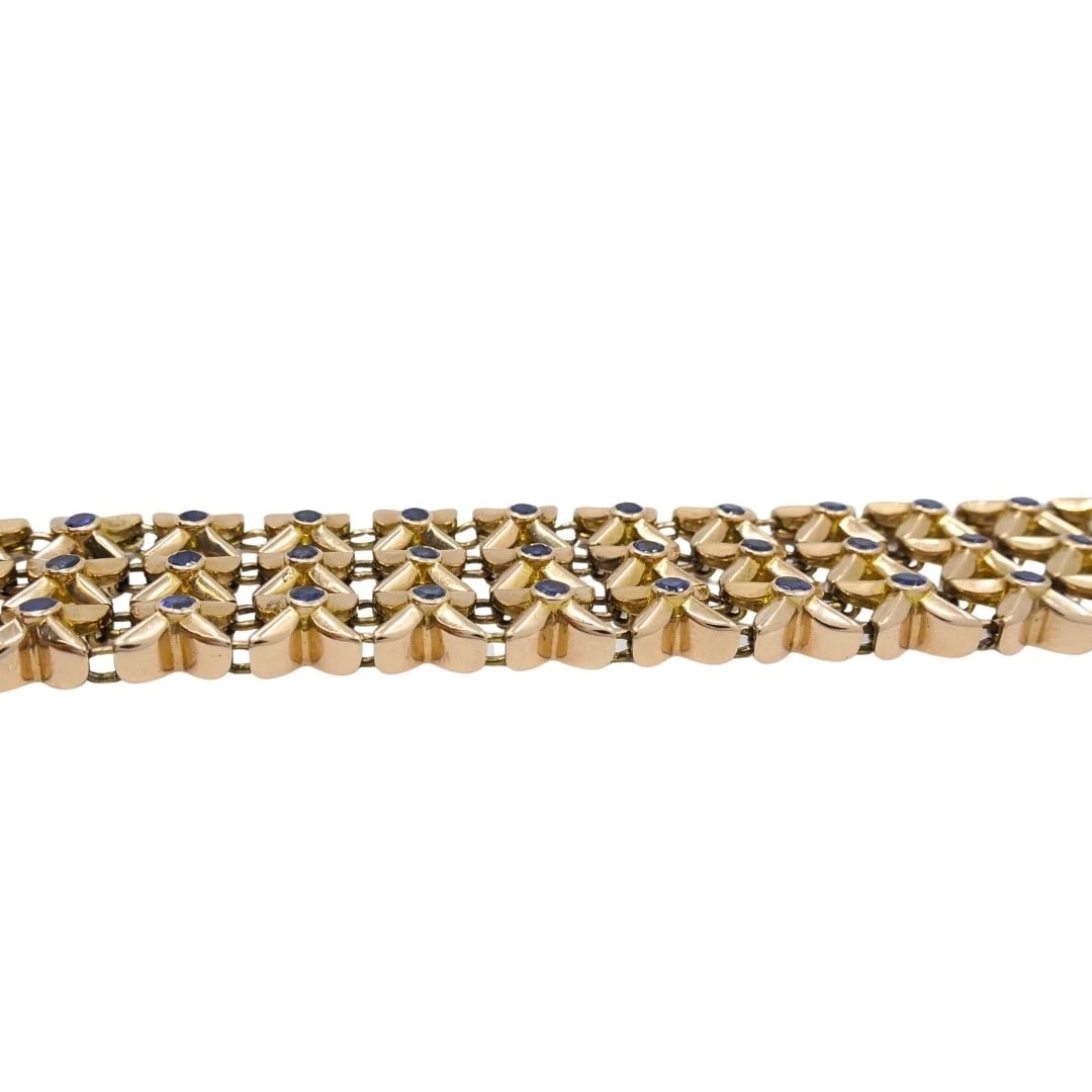 Boucheron 18k Gold Sapphire Wide Mesh Bracelet - 7
