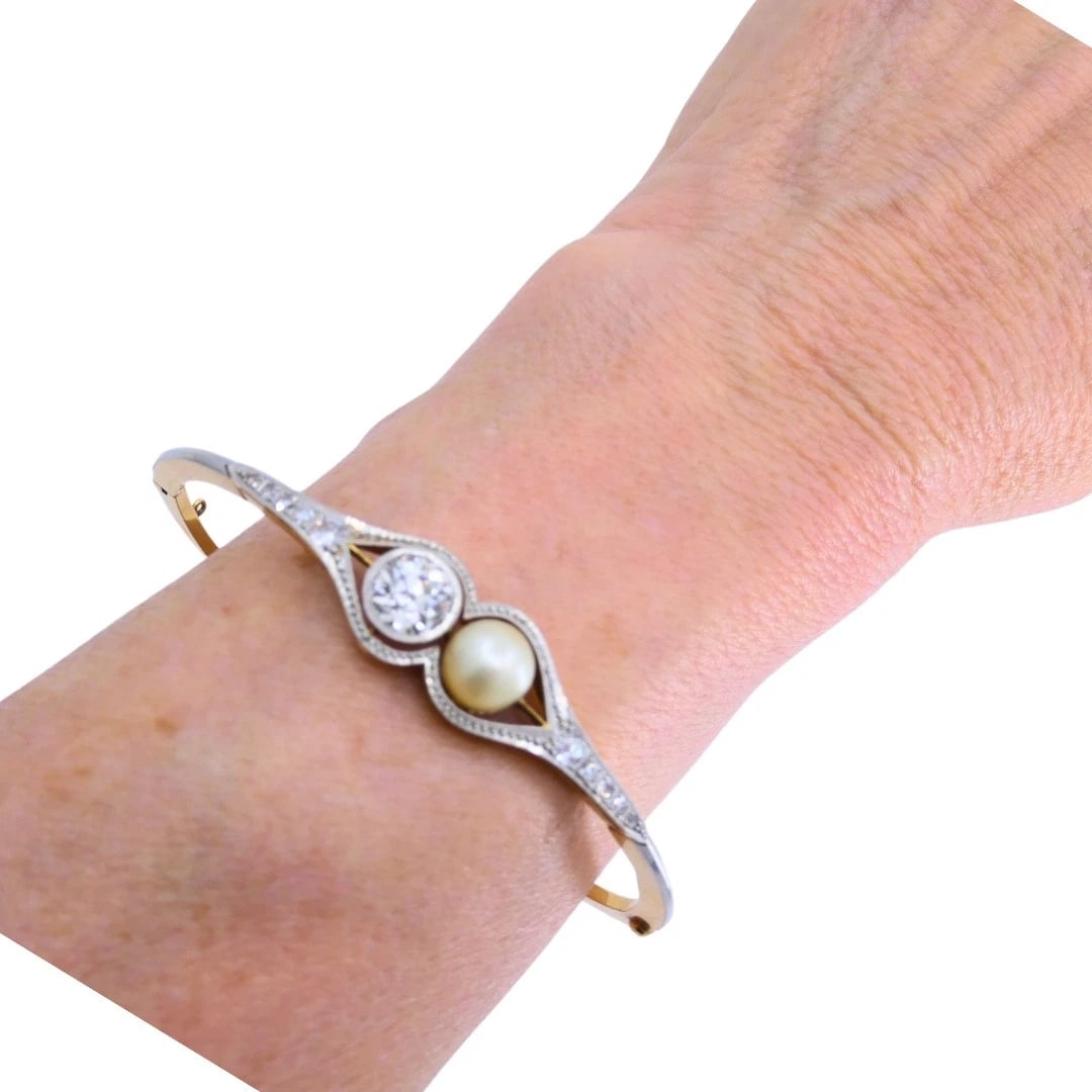 Edwardian Diamond BRACELET Pearl Gold Platinum Filigree Pattern - 2