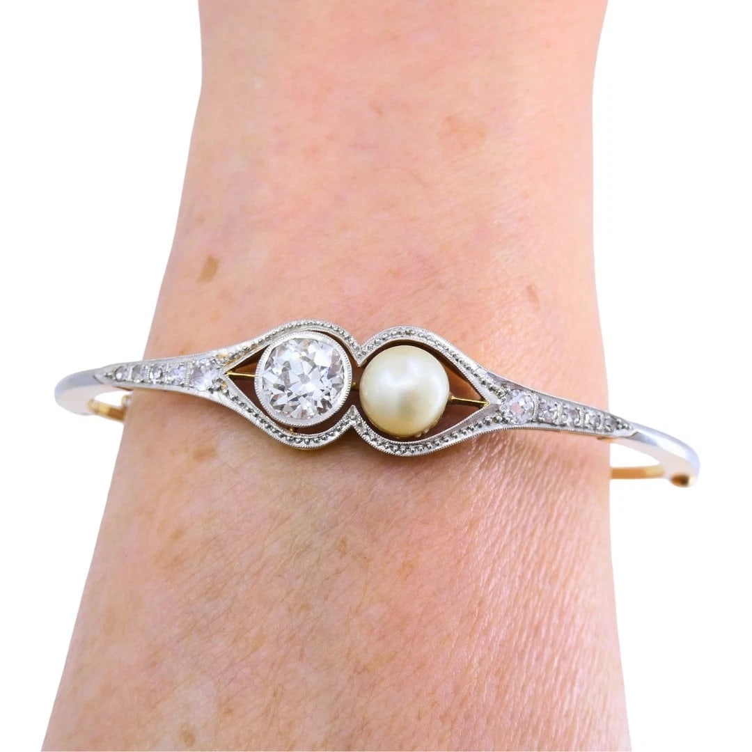 Edwardian Diamond BRACELET Pearl Gold Platinum Filigree Pattern - 3