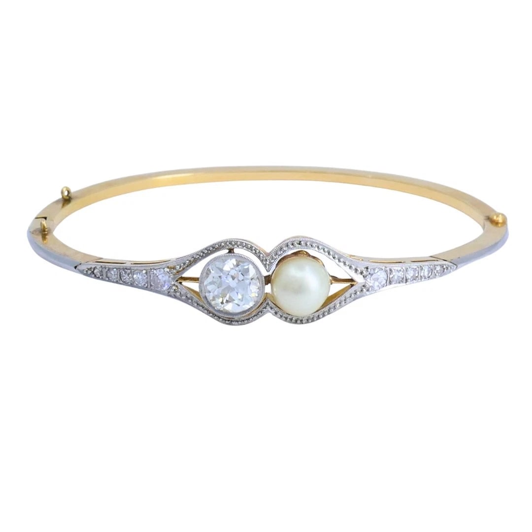 Edwardian Diamond BRACELET Pearl Gold Platinum Filigree Pattern - 4