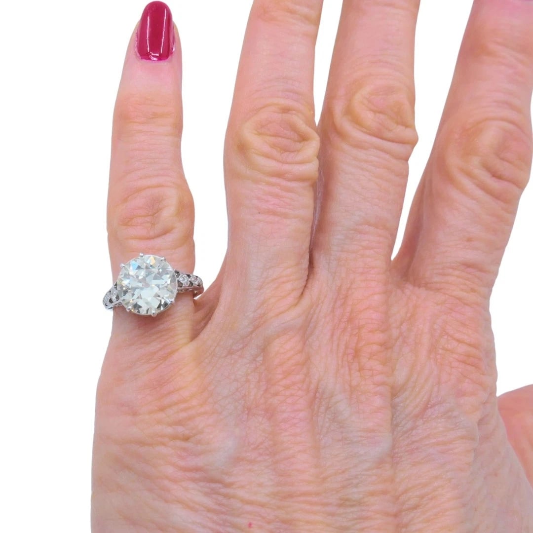 Art Deco Engagement RING Old European Cut Diamond Platinum Ring Solitaire - 2