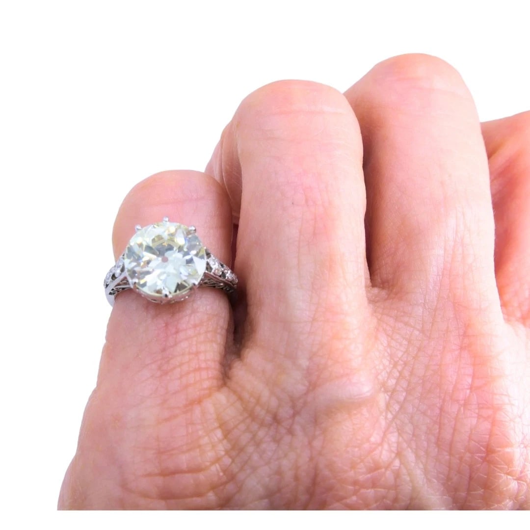 Art Deco Engagement RING Old European Cut Diamond Platinum Ring Solitaire - 3