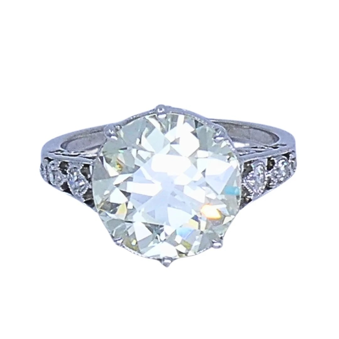 Art Deco Engagement RING Old European Cut Diamond Platinum Ring Solitaire - 4