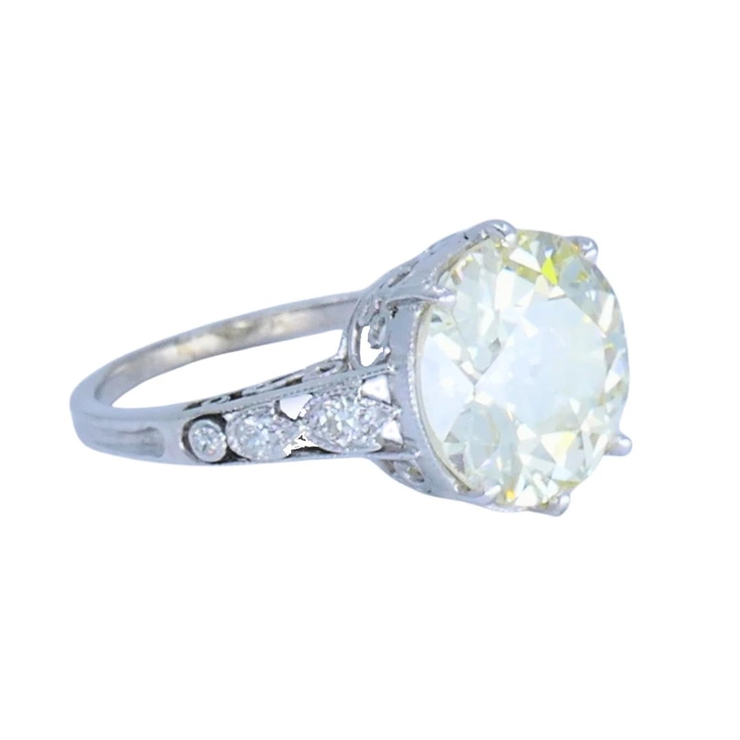 Art Deco Engagement RING Old European Cut Diamond Platinum Ring Solitaire - 5