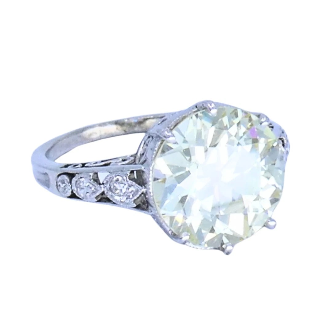 Art Deco Engagement RING Old European Cut Diamond Platinum Ring Solitaire - 6