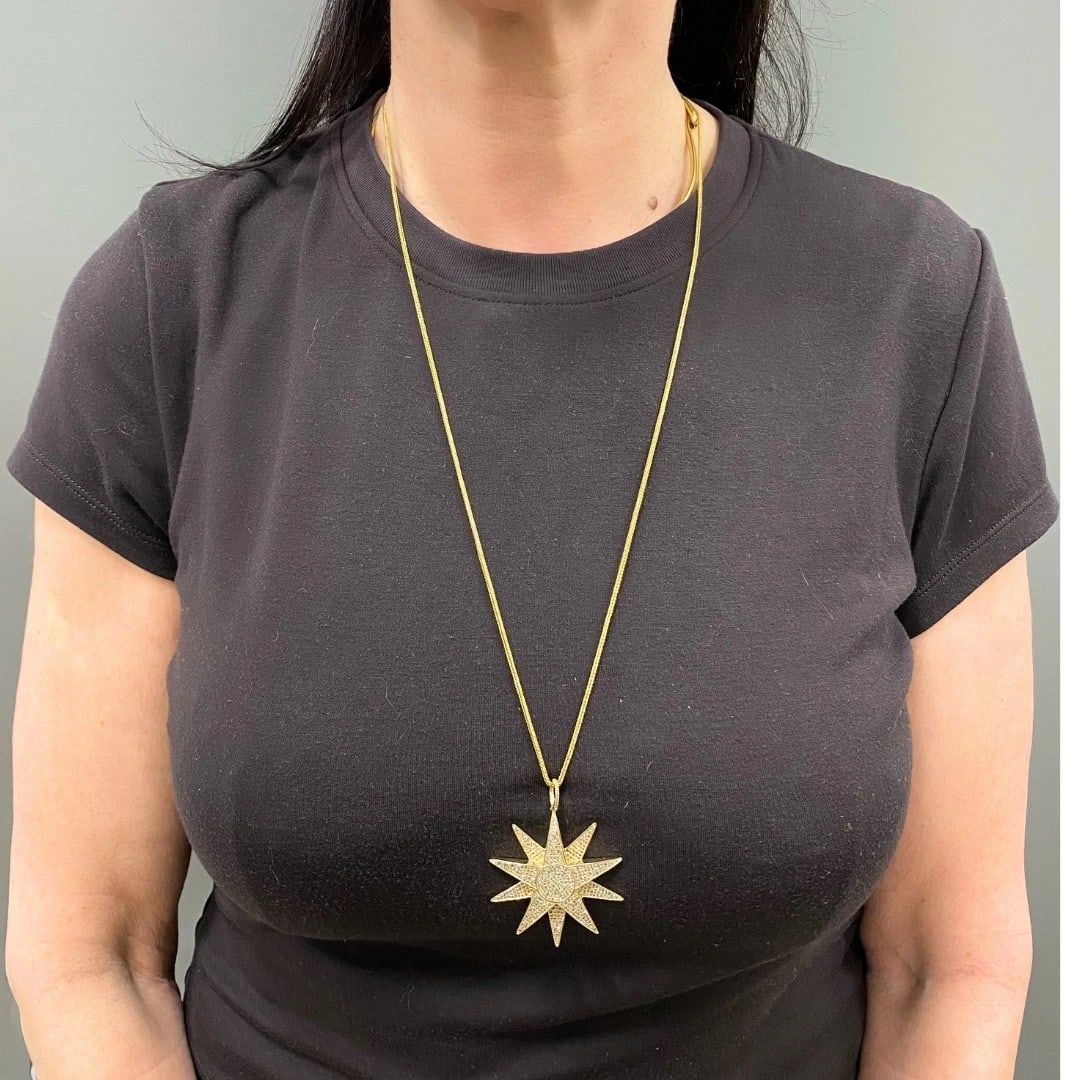 14k Gold Diamond Starburst Pendant Chain Necklace - 2