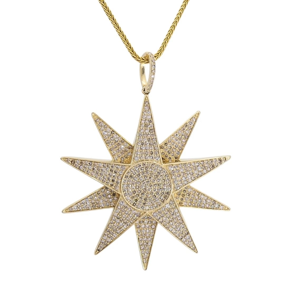 14k Gold Diamond Starburst Pendant Chain Necklace - 3