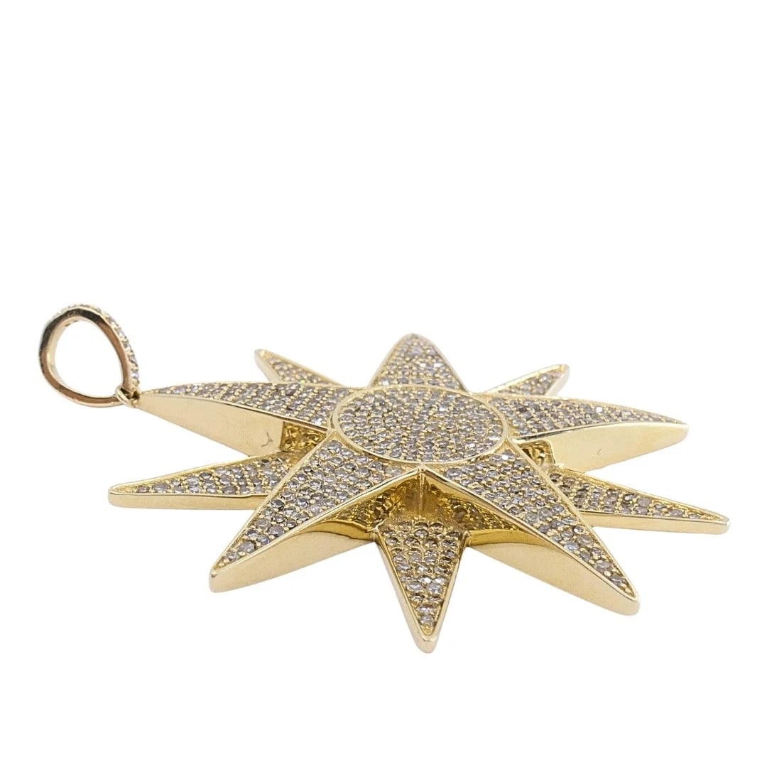 14k Gold Diamond Starburst Pendant Chain Necklace - 4