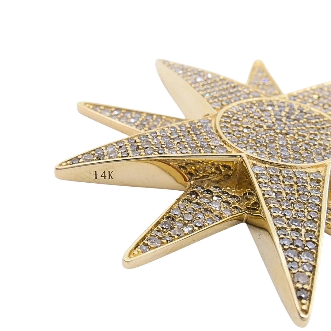 14k Gold Diamond Starburst Pendant Chain Necklace - 6