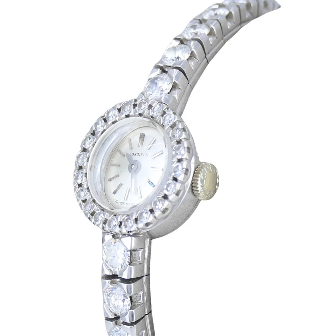 Vintage Longines Swiss 18k White Gold Diamond Lady's Wrist Watch - 2