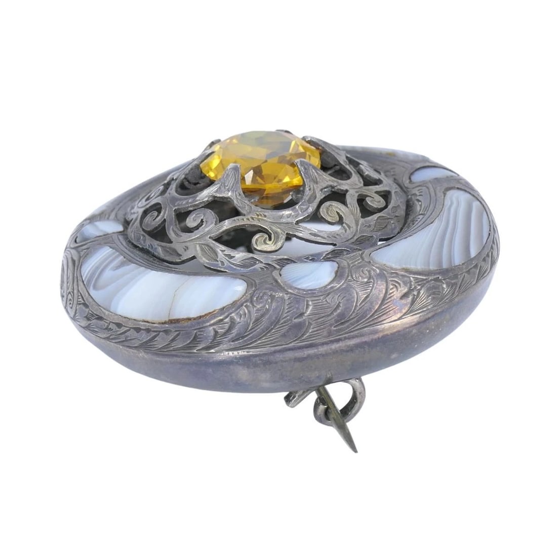 Antique Victorian Sterling Silver Agate Brooch Pendant - 5
