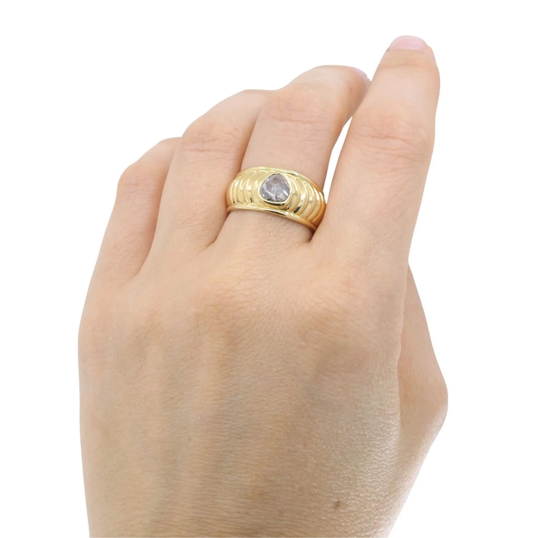 Vintage French 18k Yellow Gold Rose Cut Diamond Domed Band Ring Size 9 - 2