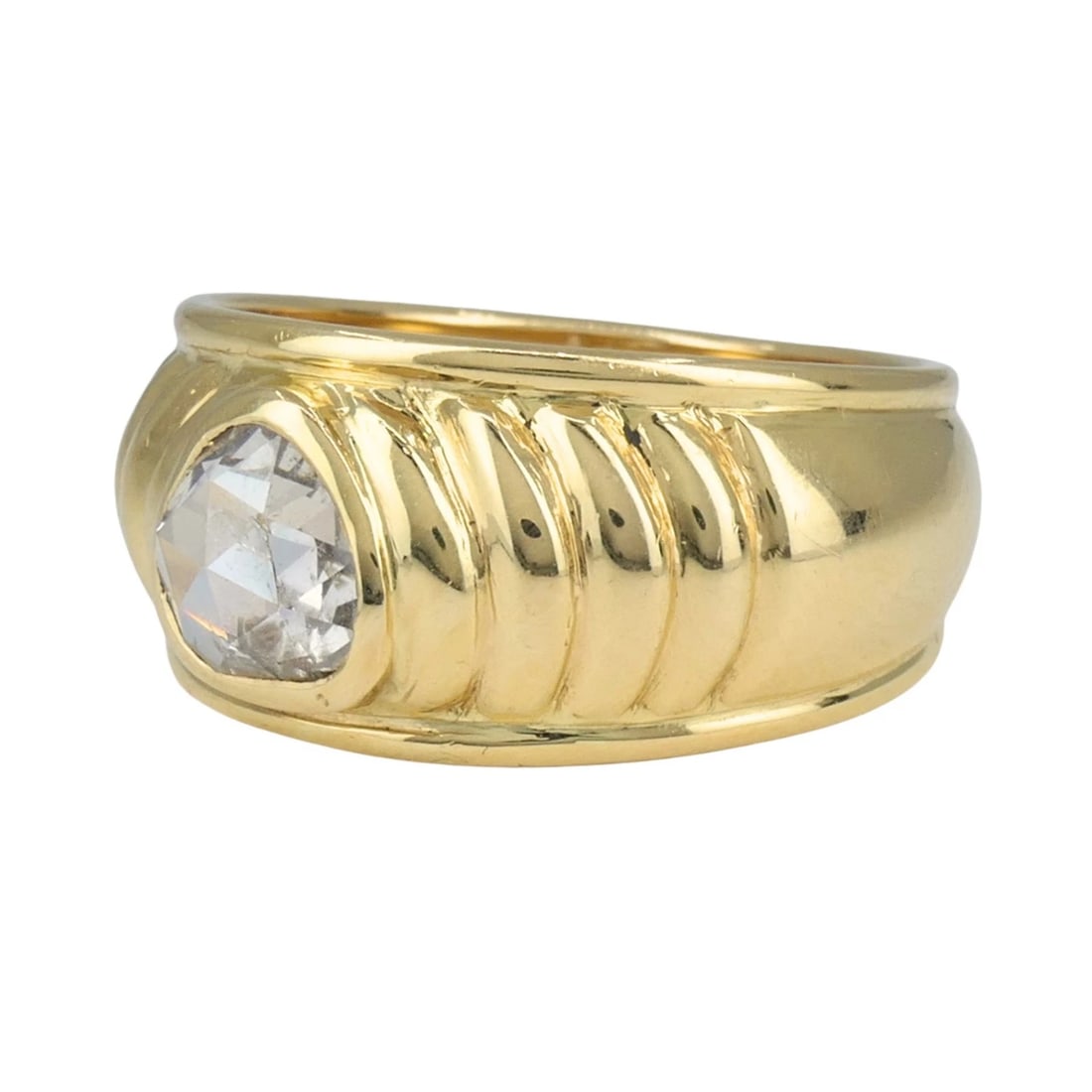 Vintage French 18k Yellow Gold Rose Cut Diamond Domed Band Ring Size 9 - 7