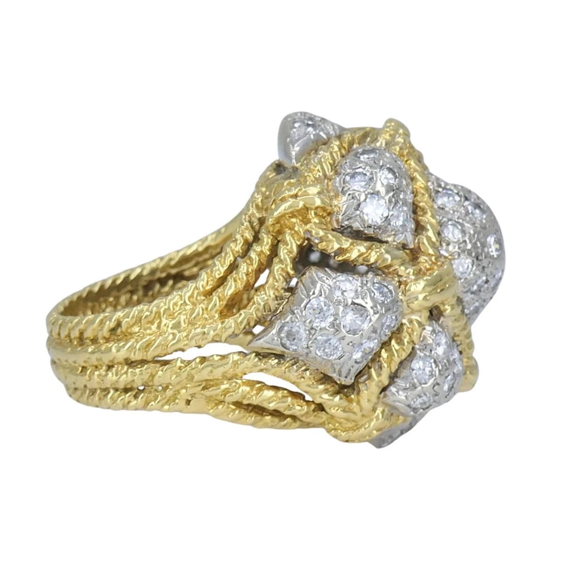 Vintage 18k Yellow Gold and 14k White Gold Diamond Dome Cocktail Ring - 7
