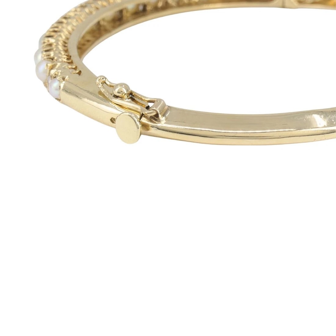 Antique Victorian 14k Yellow Gold Pearl Diamond Hinged Bangle Bracelet - 7