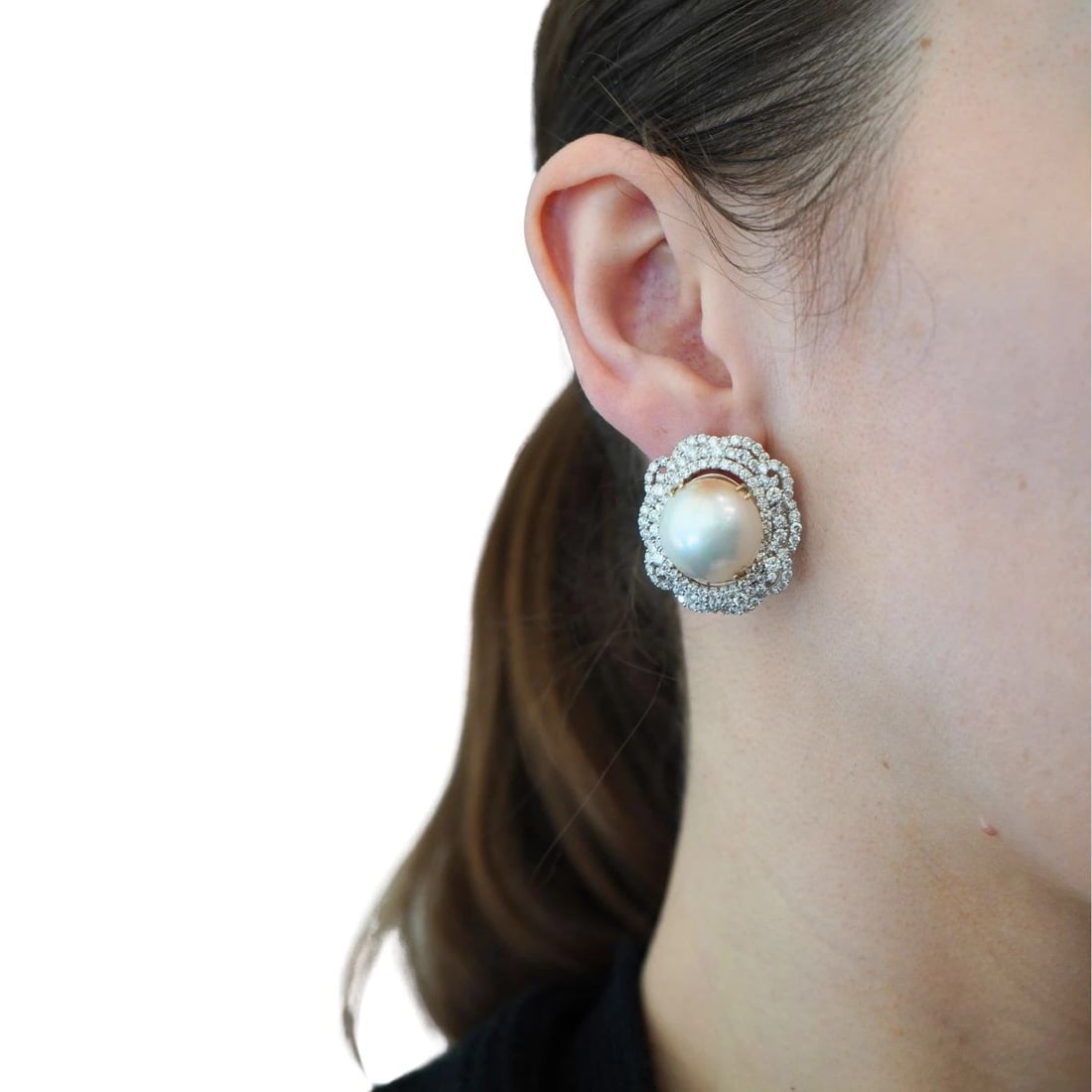HANA 18K White Gold Mabe Pearl Diamond Drop Earrings, 2.36 Carats - 2